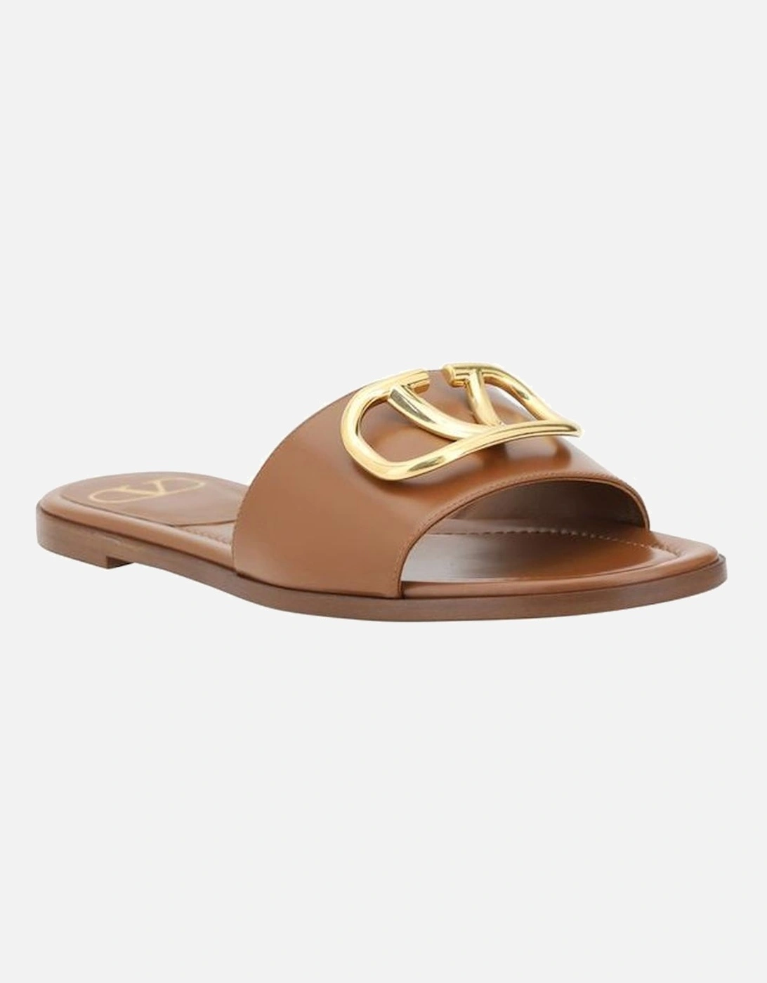 Three-Dimensional VLogo Plaque Flat Sandals Women - Brown