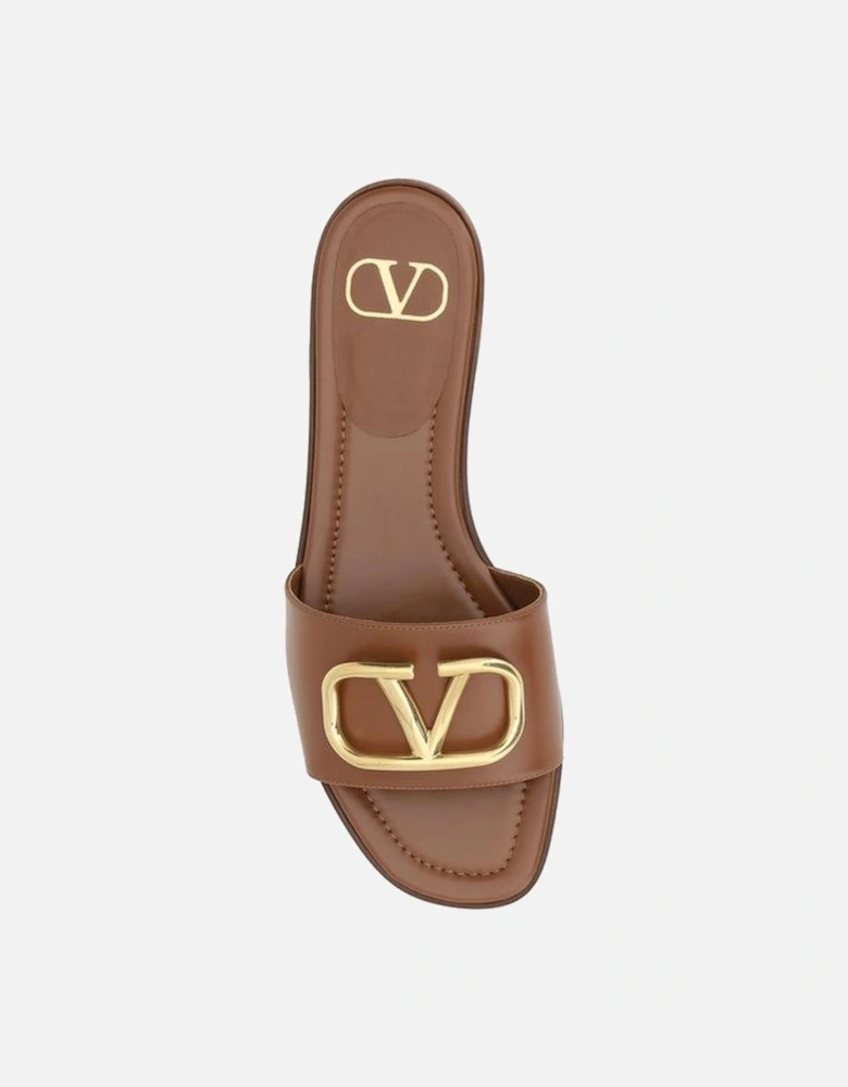 Three-Dimensional VLogo Plaque Flat Sandals Women - Brown