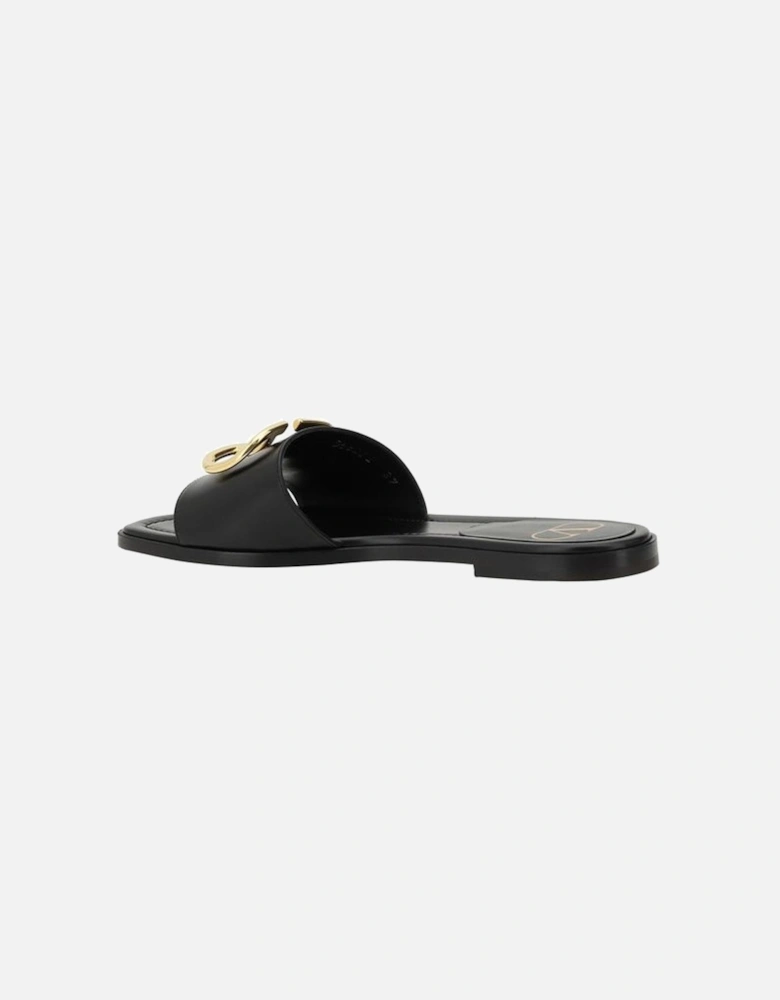 VLogo Plaque Flat Open Toe Sandals Women - Black