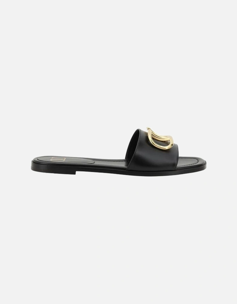 VLogo Plaque Flat Open Toe Sandals Women - Black