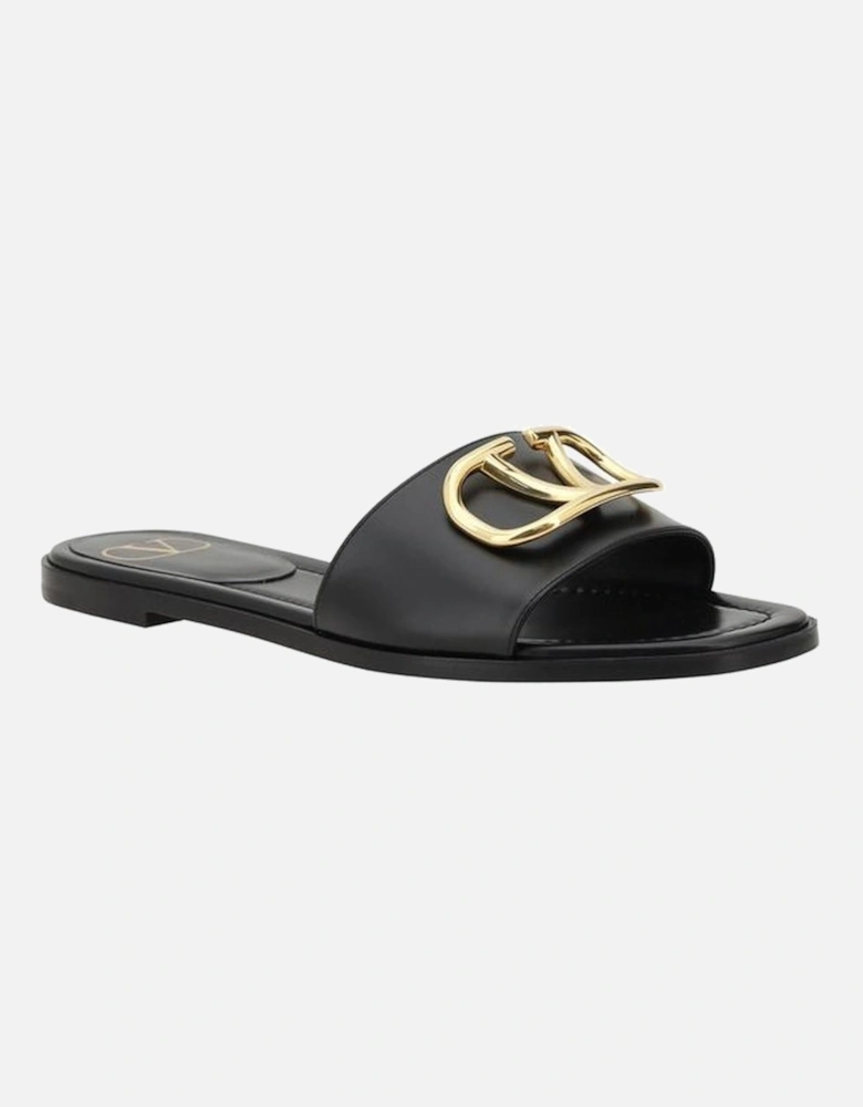 VLogo Plaque Flat Open Toe Sandals Women - Black