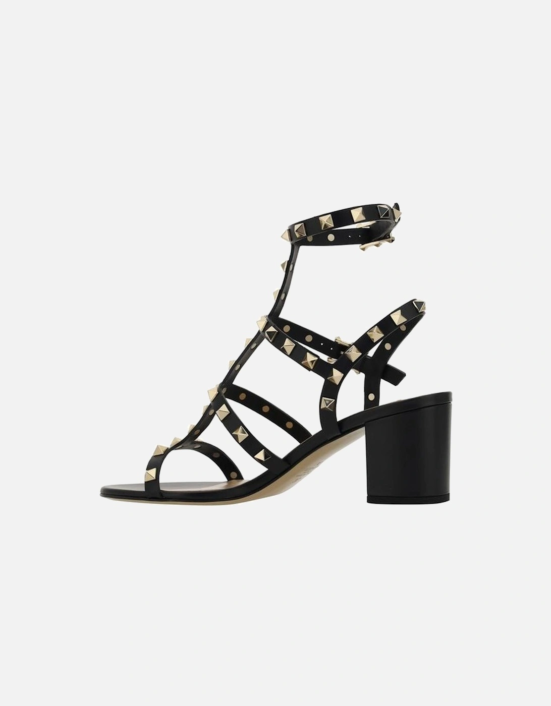 Leather Rockstud Chunky Heel Sandals Women - Black