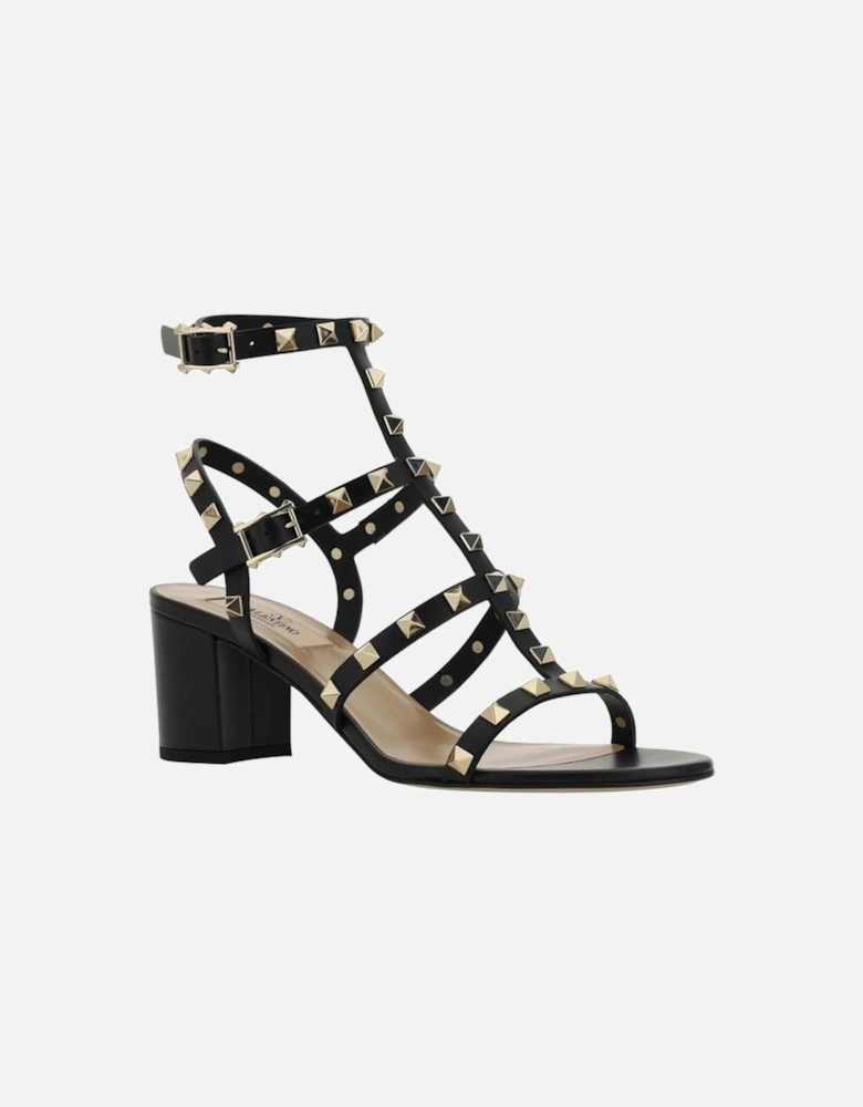 Leather Rockstud Chunky Heel Sandals Women - Black