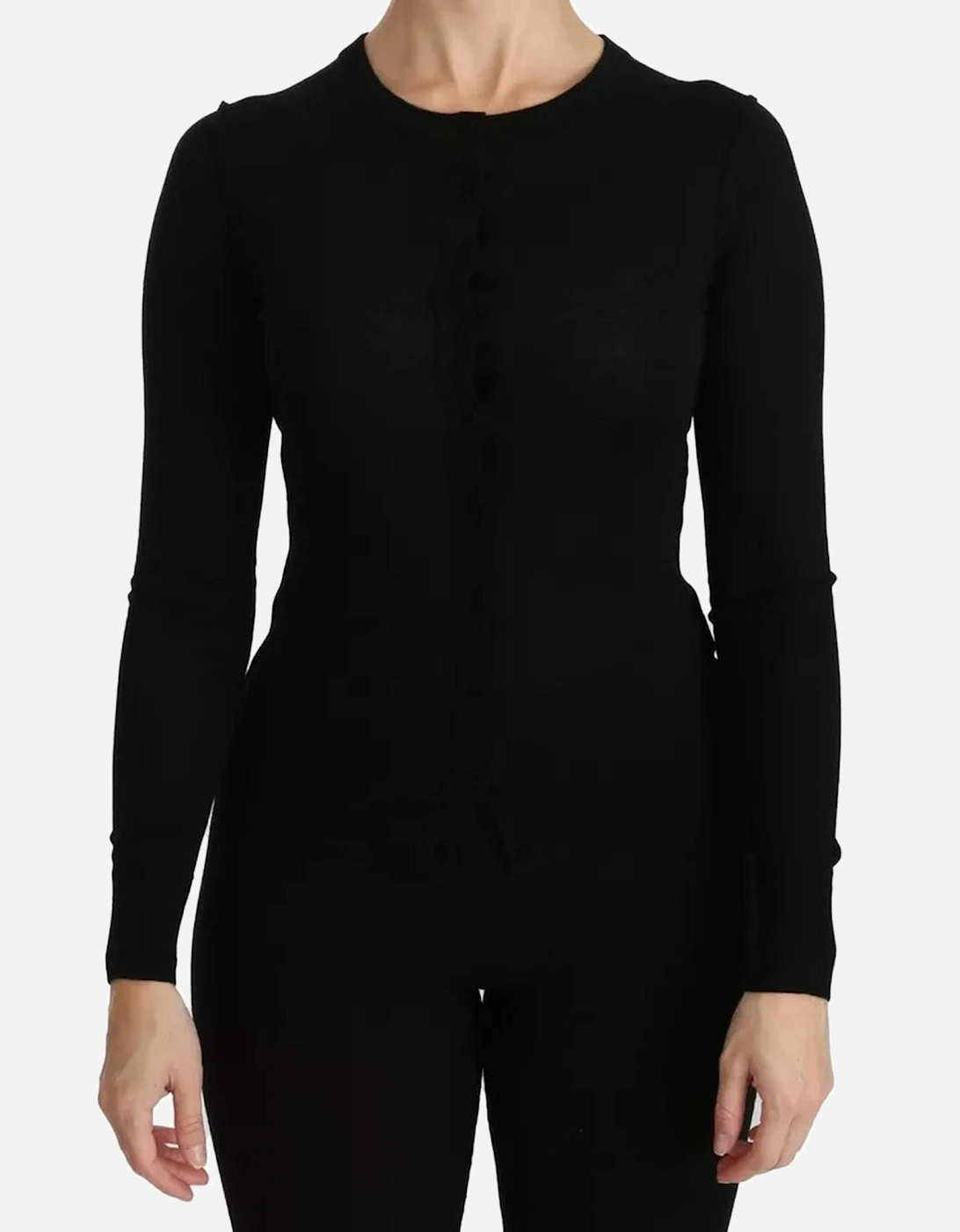 Crew Neck Virgin Wool Long Sleeve Top Women - Black T-Shirts, 6 of 5