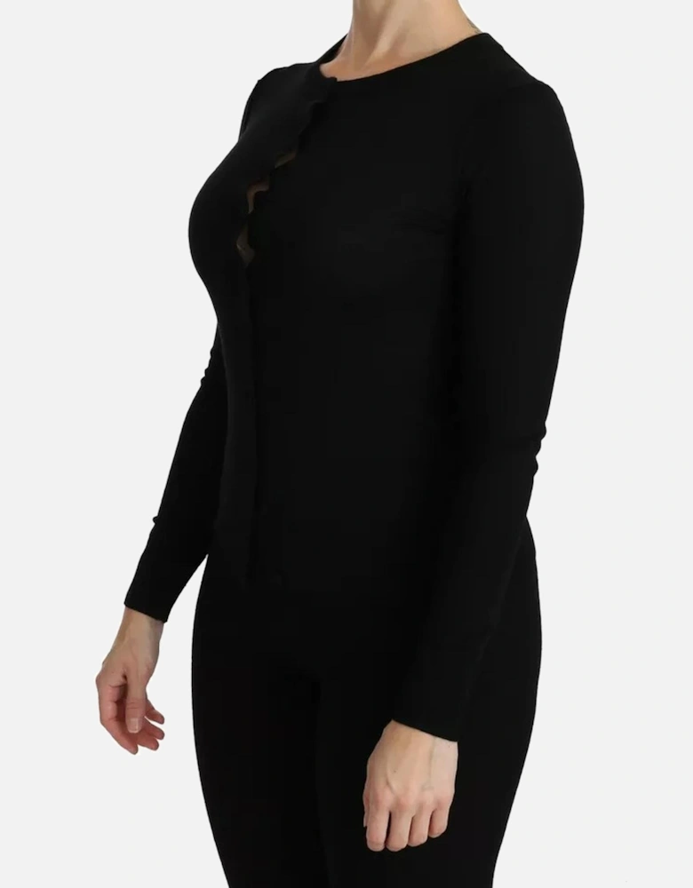 Crew Neck Virgin Wool Long Sleeve Top Women - Black T-Shirts