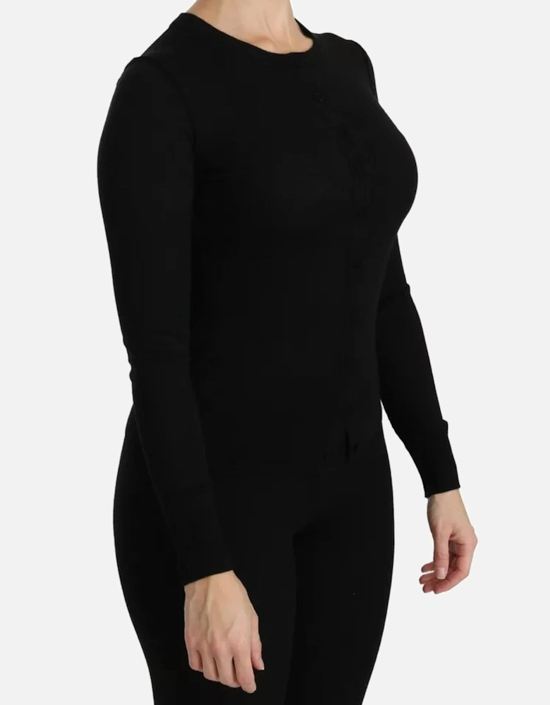 Crew Neck Virgin Wool Long Sleeve Top Women - Black T-Shirts