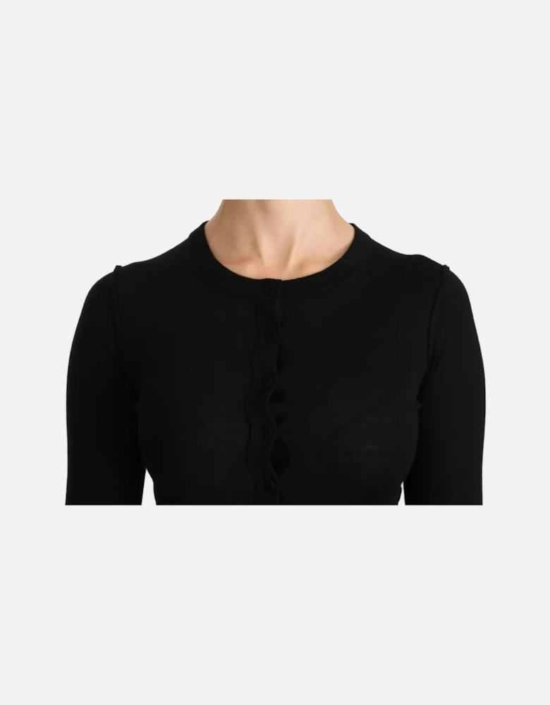 Crew Neck Virgin Wool Long Sleeve Top Women - Black T-Shirts