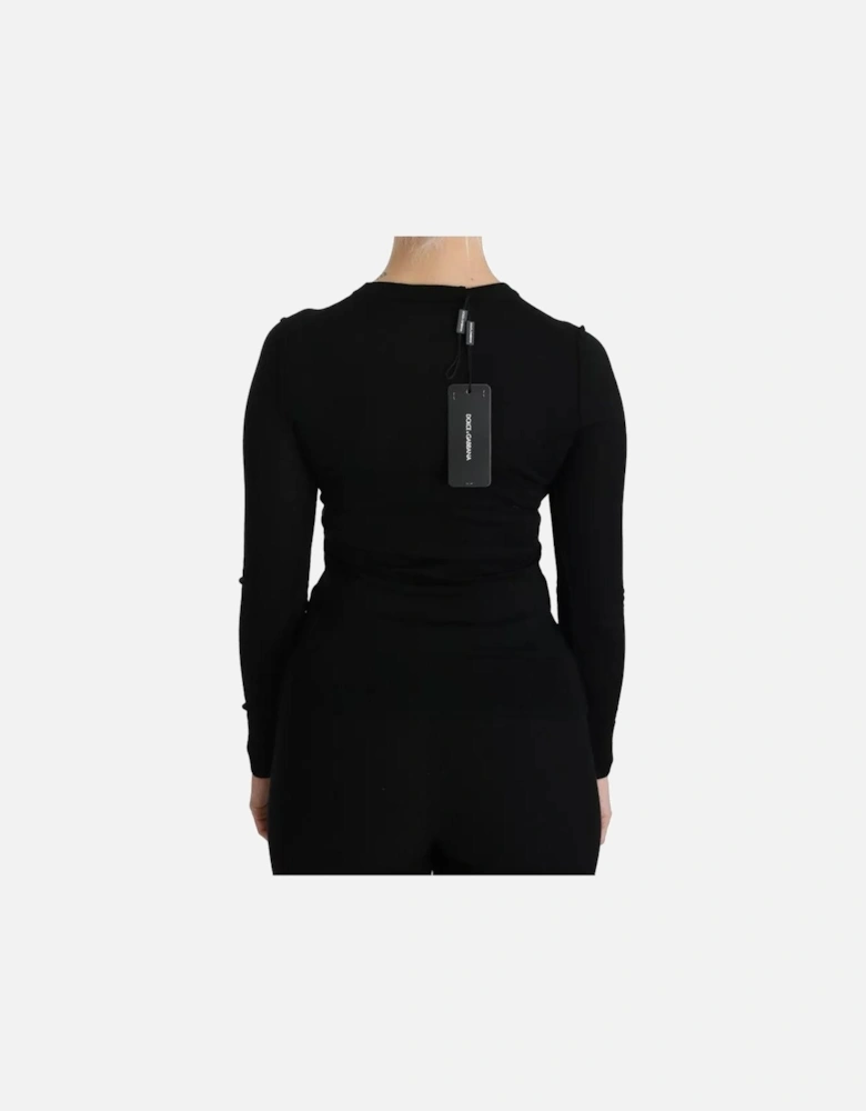 Crew Neck Virgin Wool Long Sleeve Top Women - Black T-Shirts