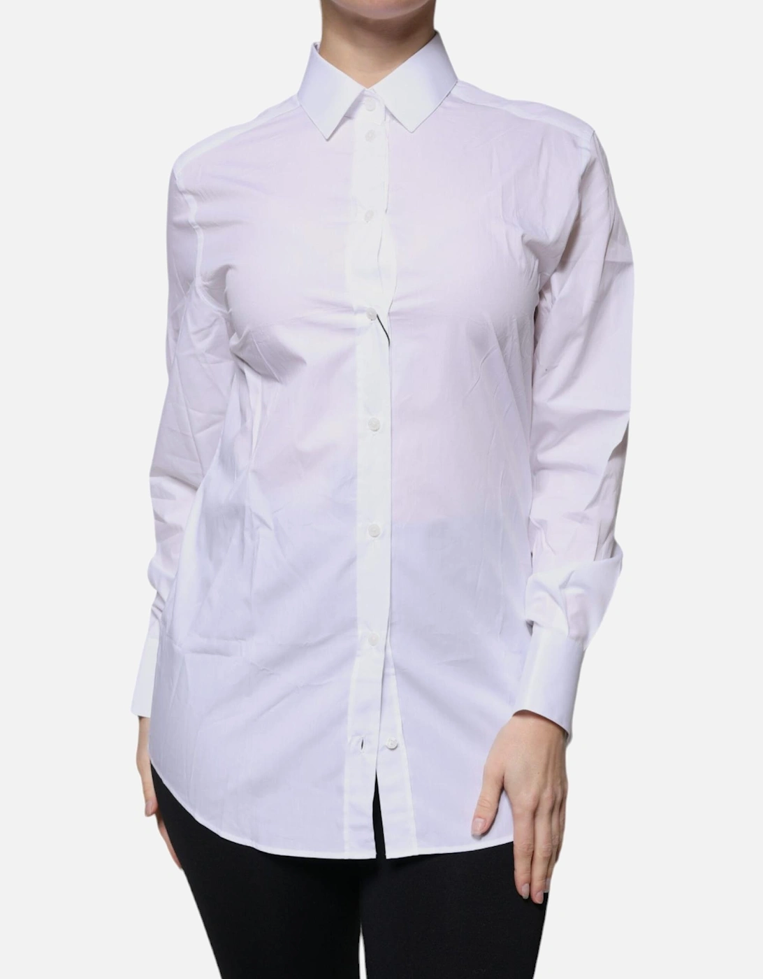 Cotton Collared Long Sleeve Shirt with Logo Details Women - White, 6 of 5