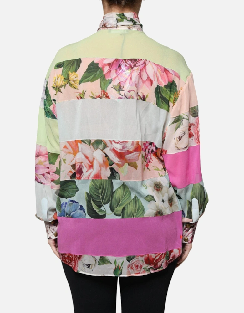 Ascot Collar Silk Blend Long Sleeve Blouse Women - Multicolor T-Shirts