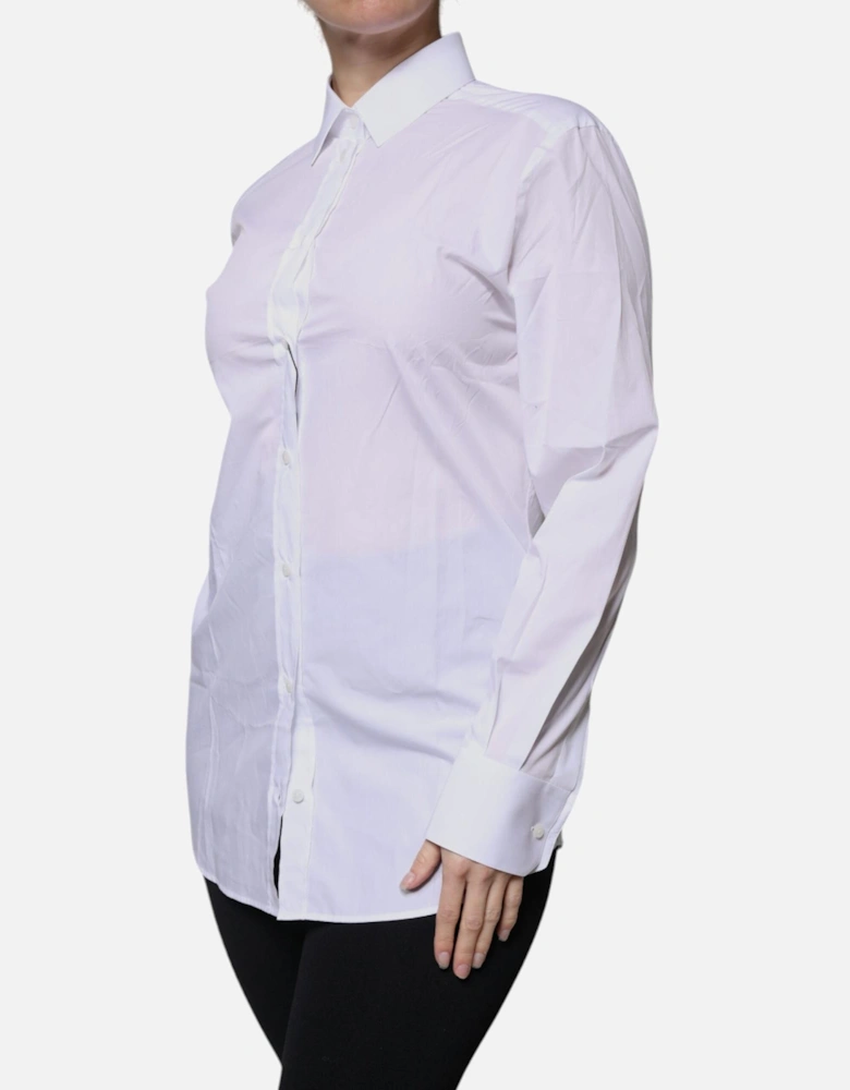 Cotton Collared Long Sleeve Shirt with Logo Details Women - White