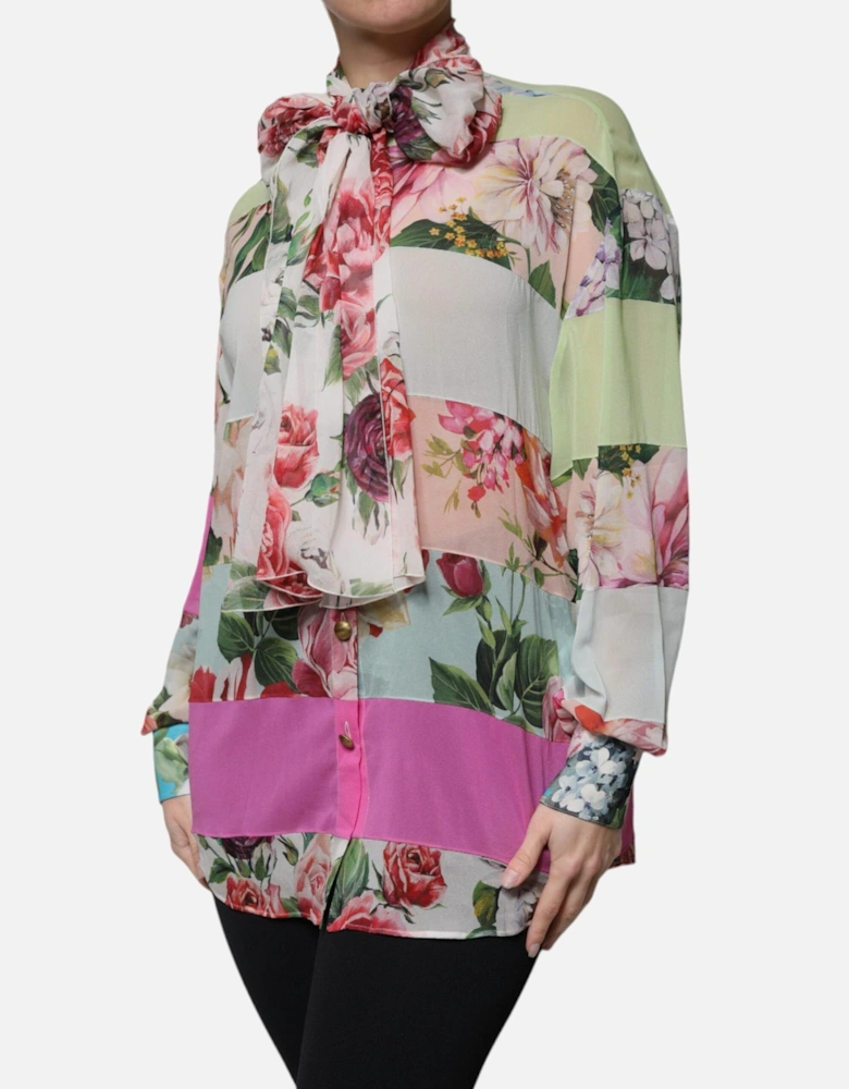 Ascot Collar Silk Blend Long Sleeve Blouse Women - Multicolor T-Shirts