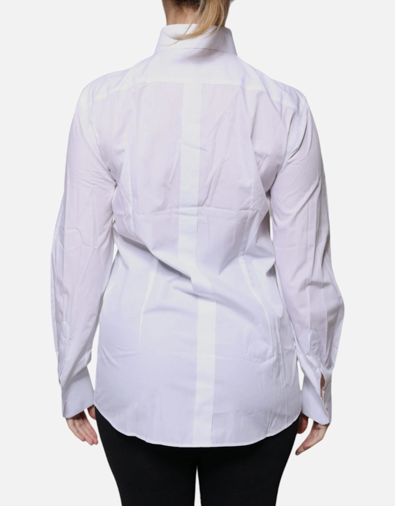 Cotton Collared Long Sleeve Shirt with Logo Details Women - White