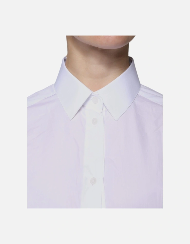Cotton Collared Long Sleeve Shirt with Logo Details Women - White