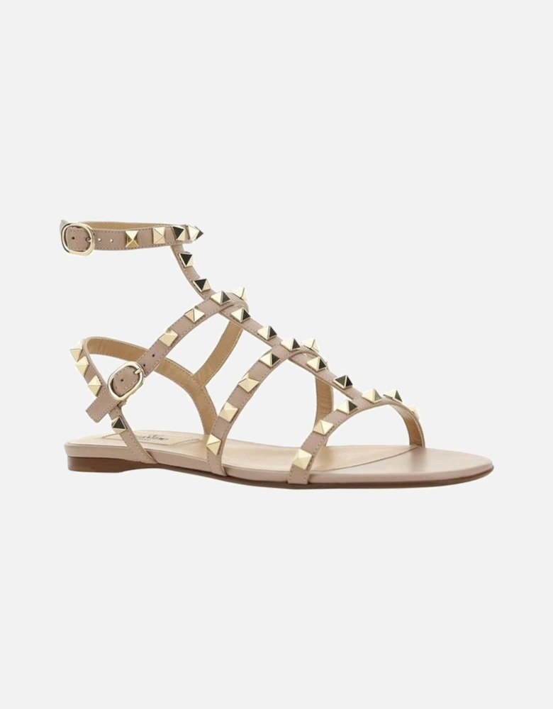 Leather Rockstud Sandals with Ankle Strap Women - Beige