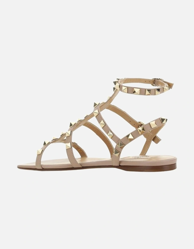 Leather Rockstud Sandals with Ankle Strap Women - Beige