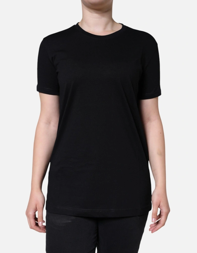 Crew Neck Short Sleeve Cotton T-Shirt Women - Black