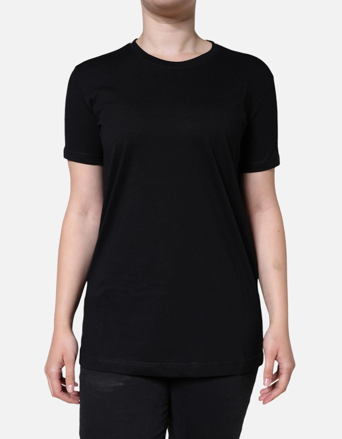 Crew Neck Short Sleeve Cotton T-Shirt Women - Black, 6 of 5