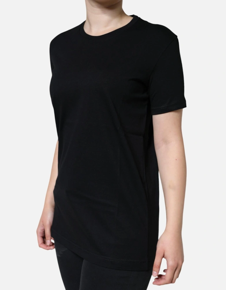 Crew Neck Short Sleeve Cotton T-Shirt Women - Black