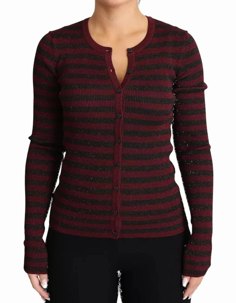Striped Rayon Cardigan with Button Closure Women - Black And Red