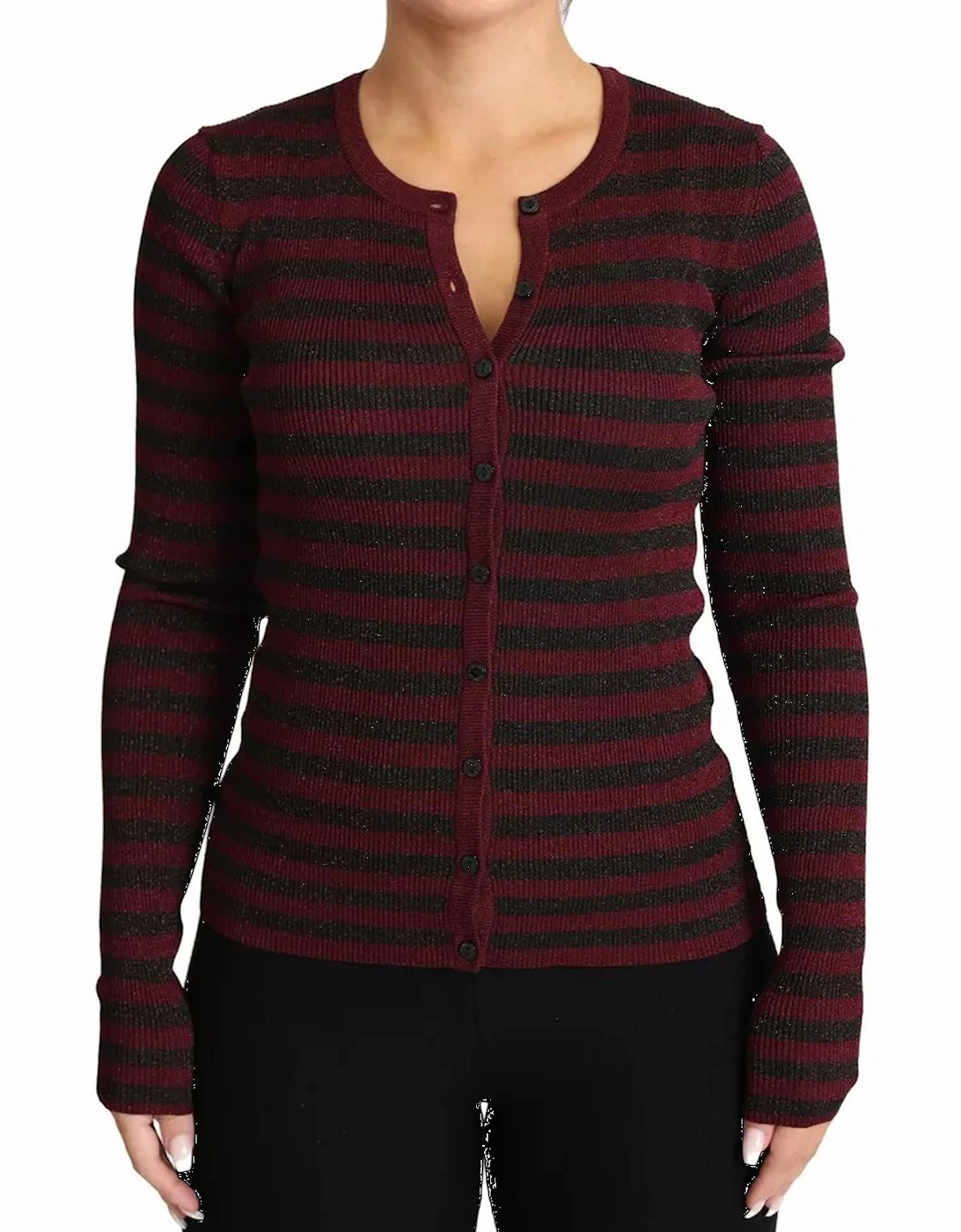 Striped Rayon Cardigan with Button Closure Women - Black And Red, 6 of 5