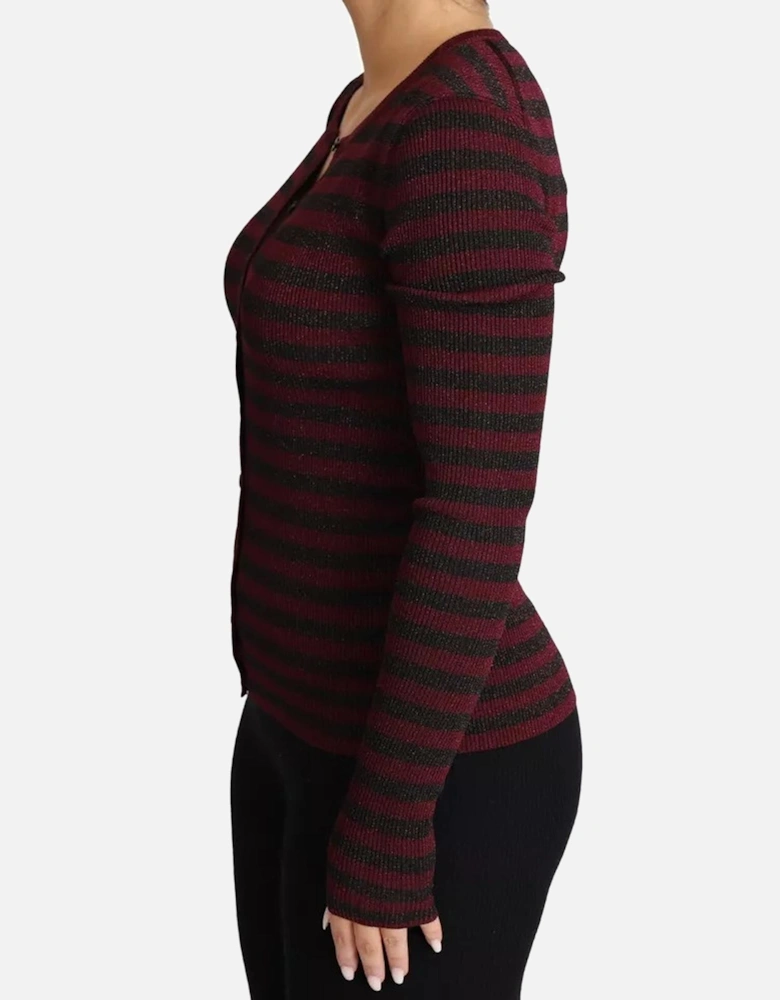 Striped Rayon Cardigan with Button Closure Women - Black And Red