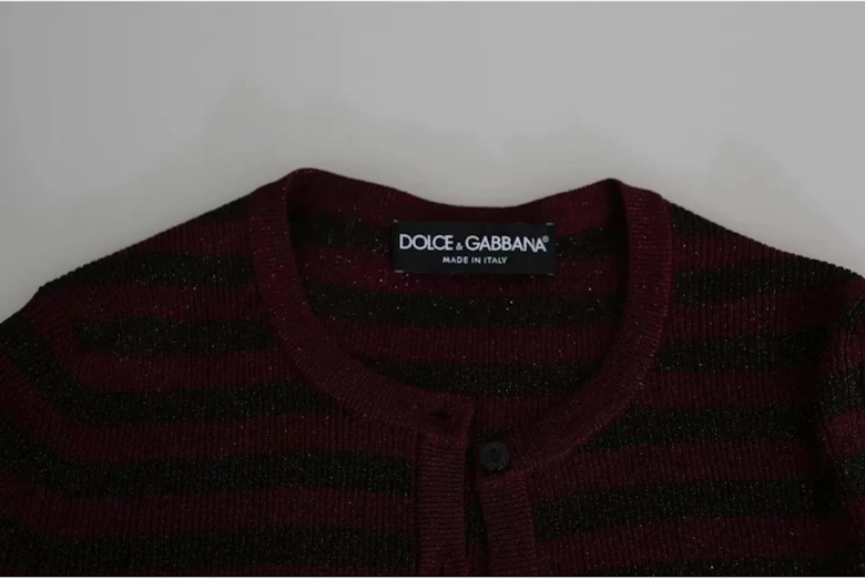 Striped Rayon Cardigan with Button Closure Women - Black And Red