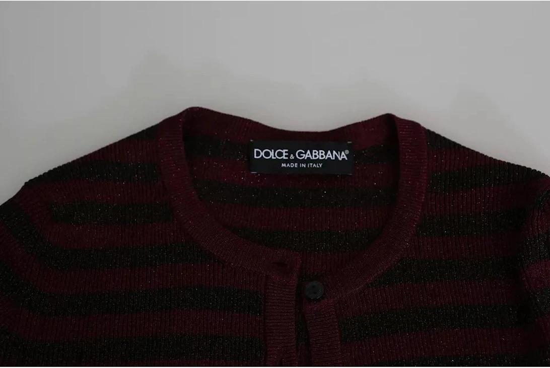 Striped Rayon Cardigan with Button Closure Women - Black And Red