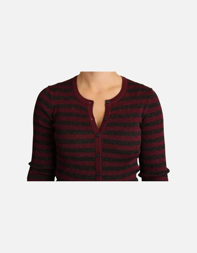 Striped Rayon Cardigan with Button Closure Women - Black And Red