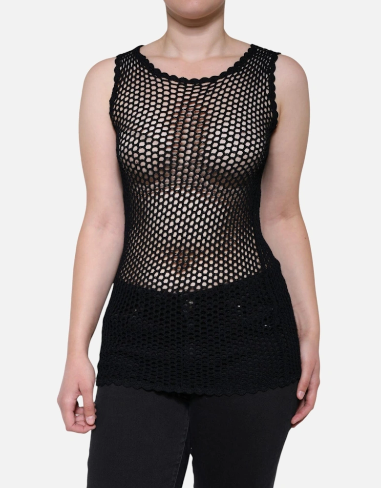 Mesh See-Through Sleeveless Tank Women - Black T-Shirts