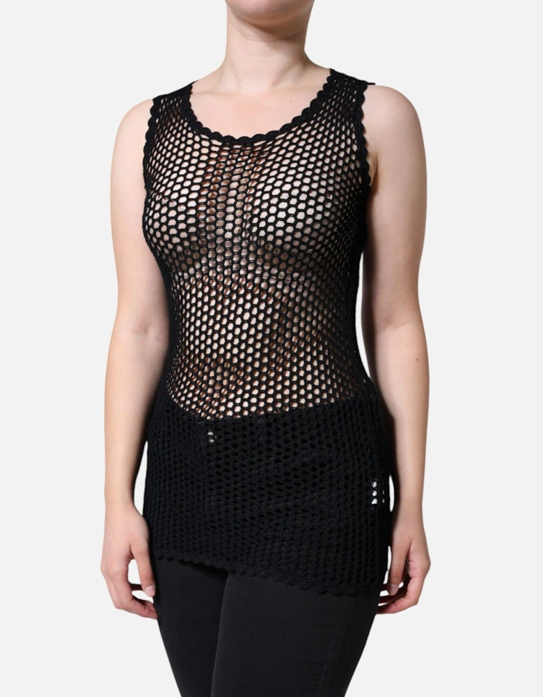 Mesh See-Through Sleeveless Tank Women - Black T-Shirts