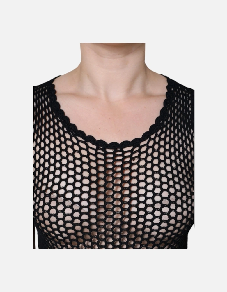 Mesh See-Through Sleeveless Tank Women - Black T-Shirts
