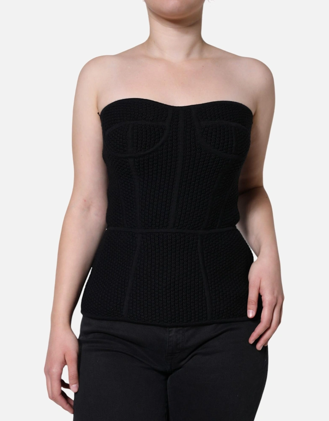 Strapless Wool Bustier Corset Top Women - Black T-Shirts, 6 of 5