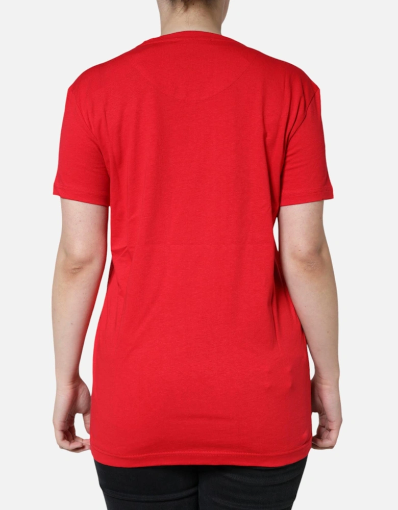 Crew Neck Short Sleeve Cotton T-Shirt Women - Red