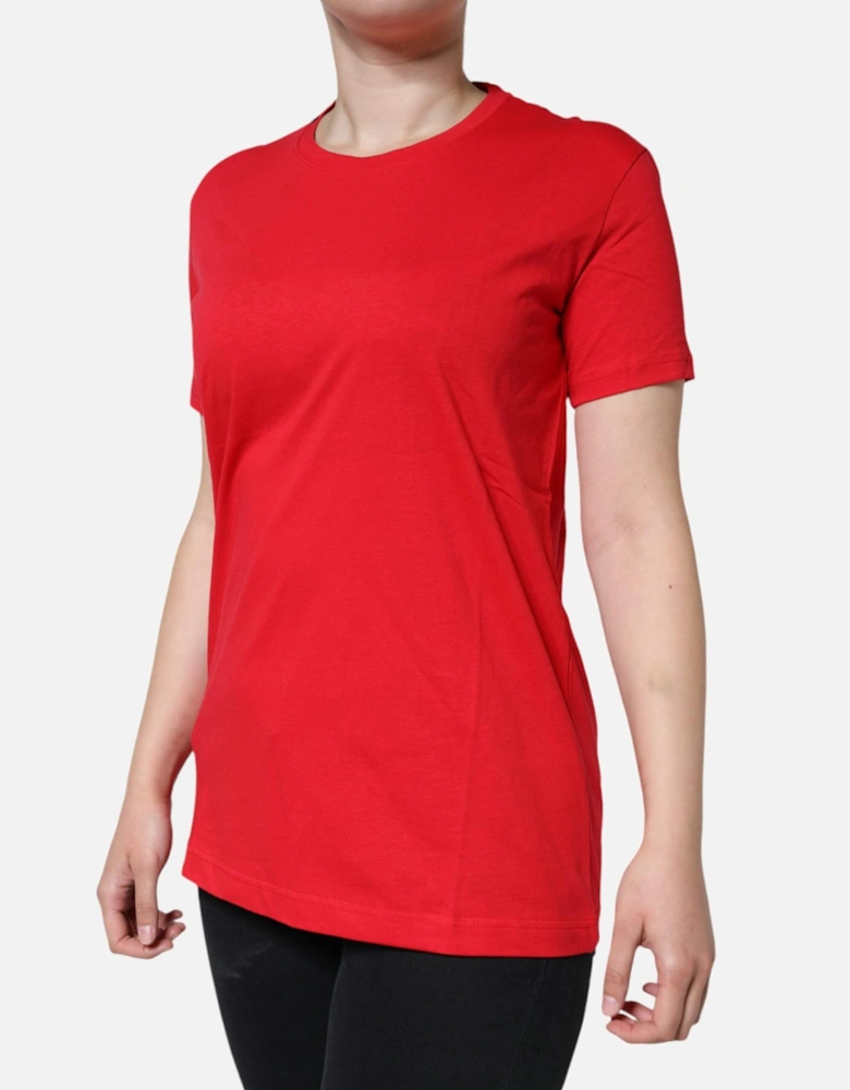 Crew Neck Short Sleeve Cotton T-Shirt Women - Red