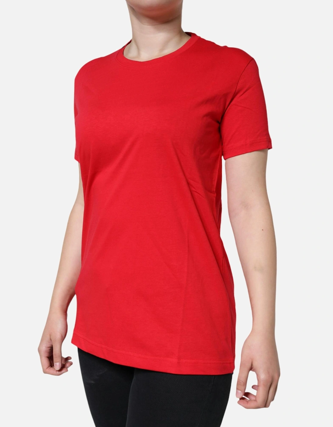Crew Neck Short Sleeve Cotton T-Shirt Women - Red