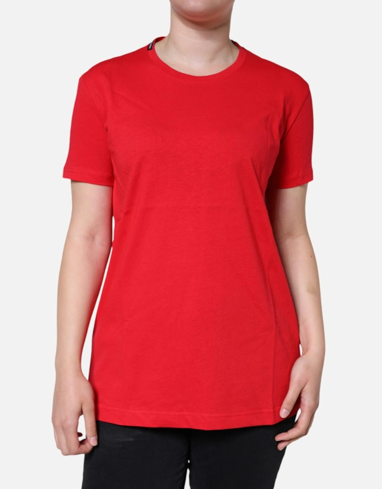 Crew Neck Short Sleeve Cotton T-Shirt Women - Red