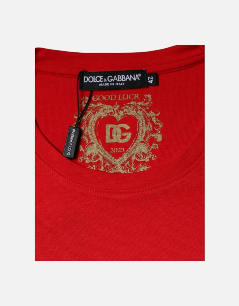 Crew Neck Short Sleeve Cotton T-Shirt Women - Red