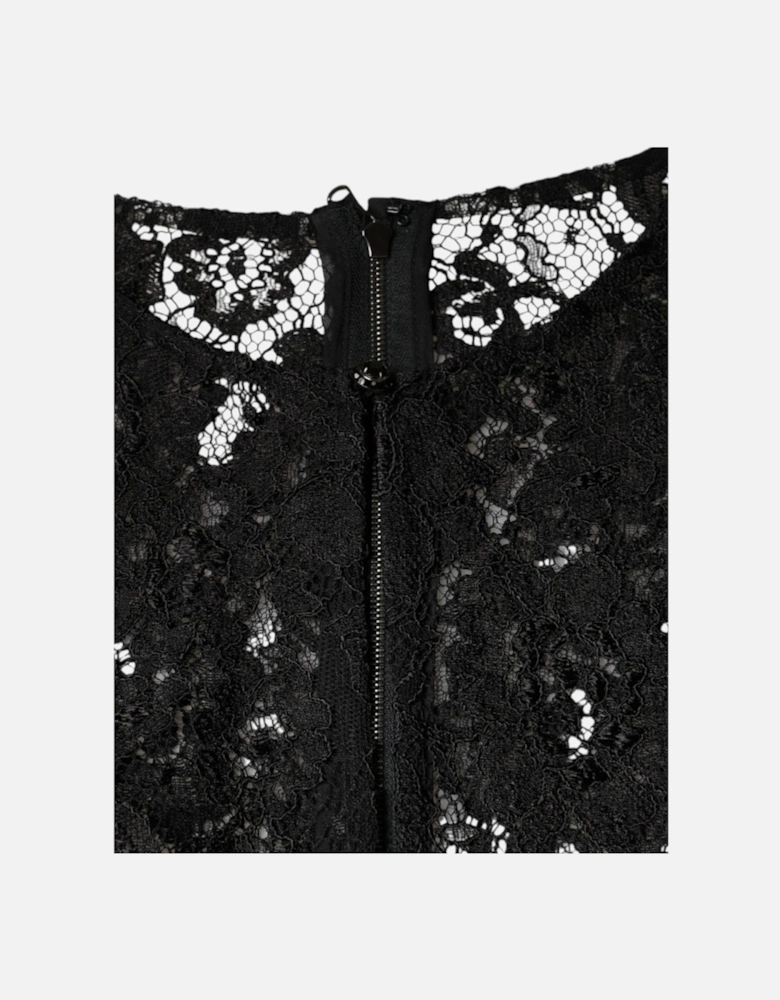 Floral Lace Long Sleeve Blouse with Zipper Closure Women - Black