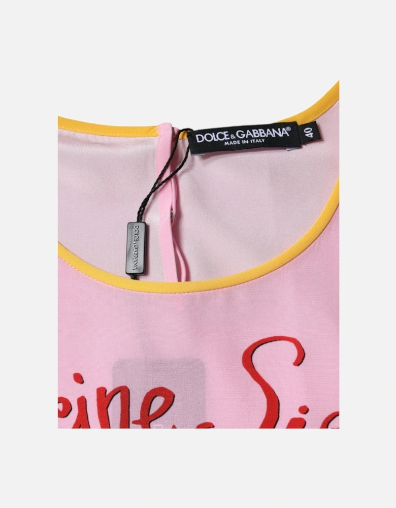 Silk Araneine Print Short Sleeve Blouse Women - Pink T-Shirts