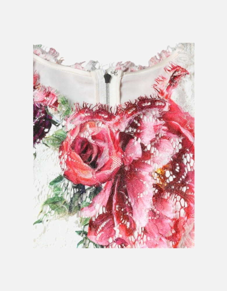 Floral Print Lace Short Sleeve Blouse Women - White T-Shirts