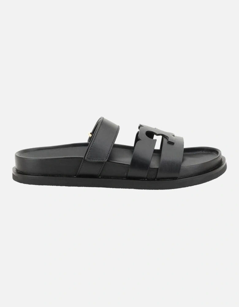 Ines Slider Leather Sandals with Velcro Strap Women - Black