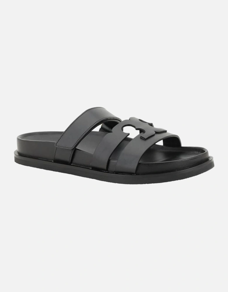 Ines Slider Leather Sandals with Velcro Strap Women - Black