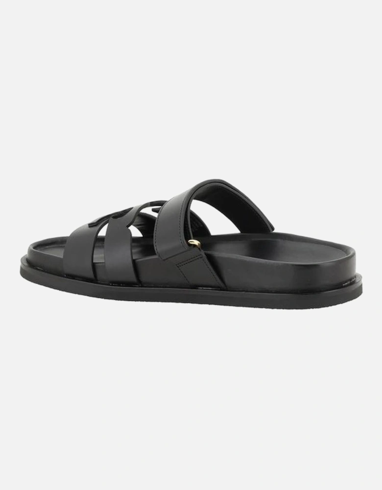 Ines Slider Leather Sandals with Velcro Strap Women - Black