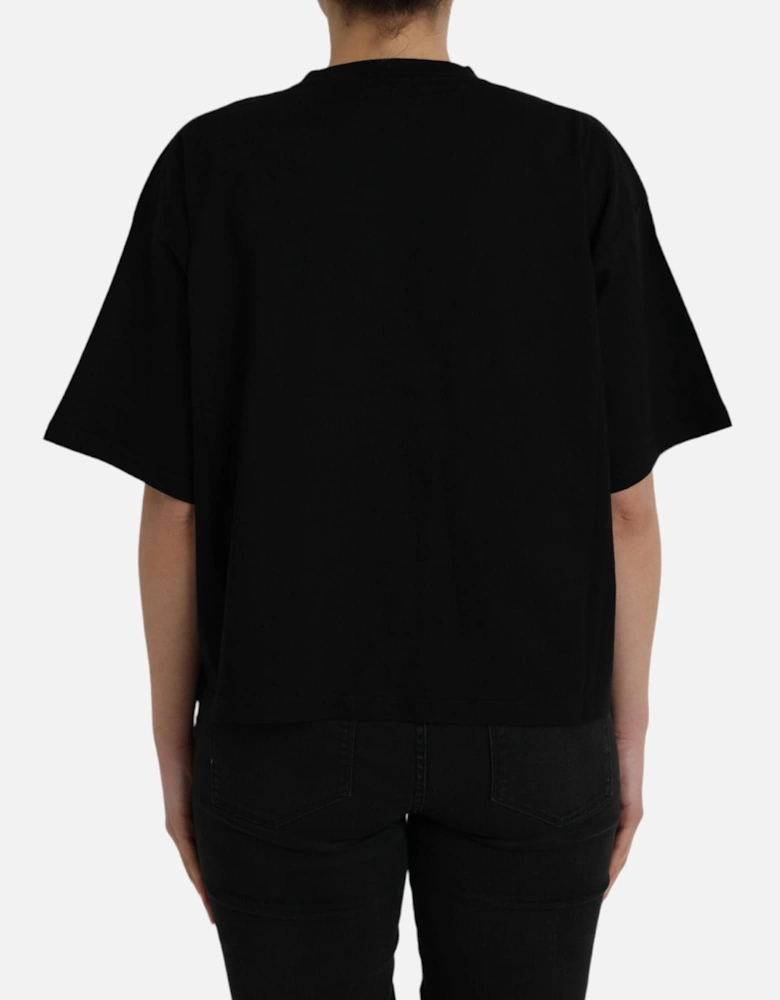 Cotton Crew Neck T-Shirt with Logo Print Women - Black