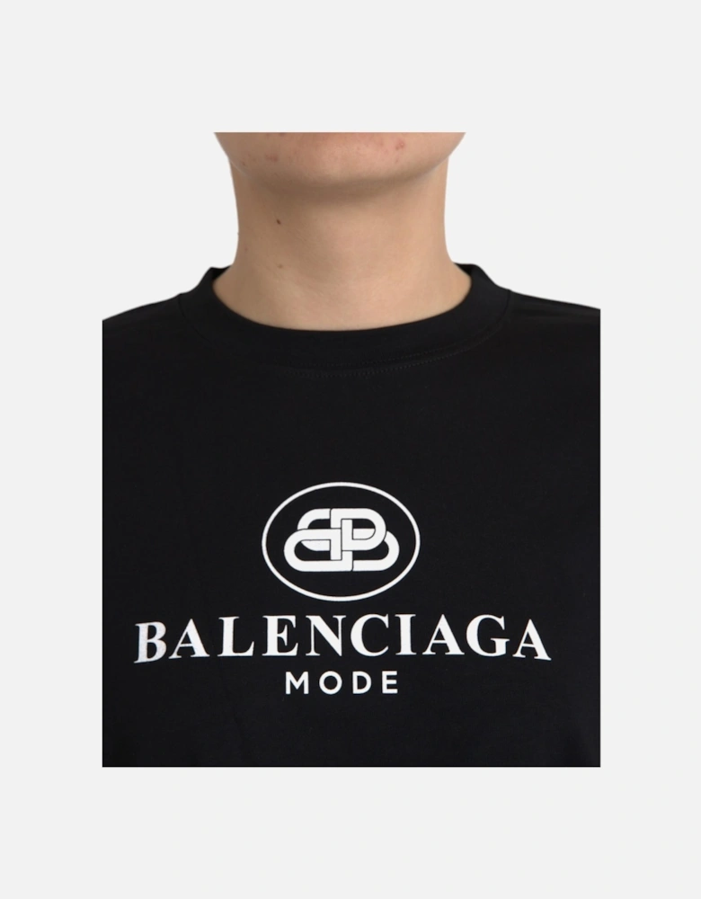 Cotton Crew Neck T-Shirt with Logo Print Women - Black