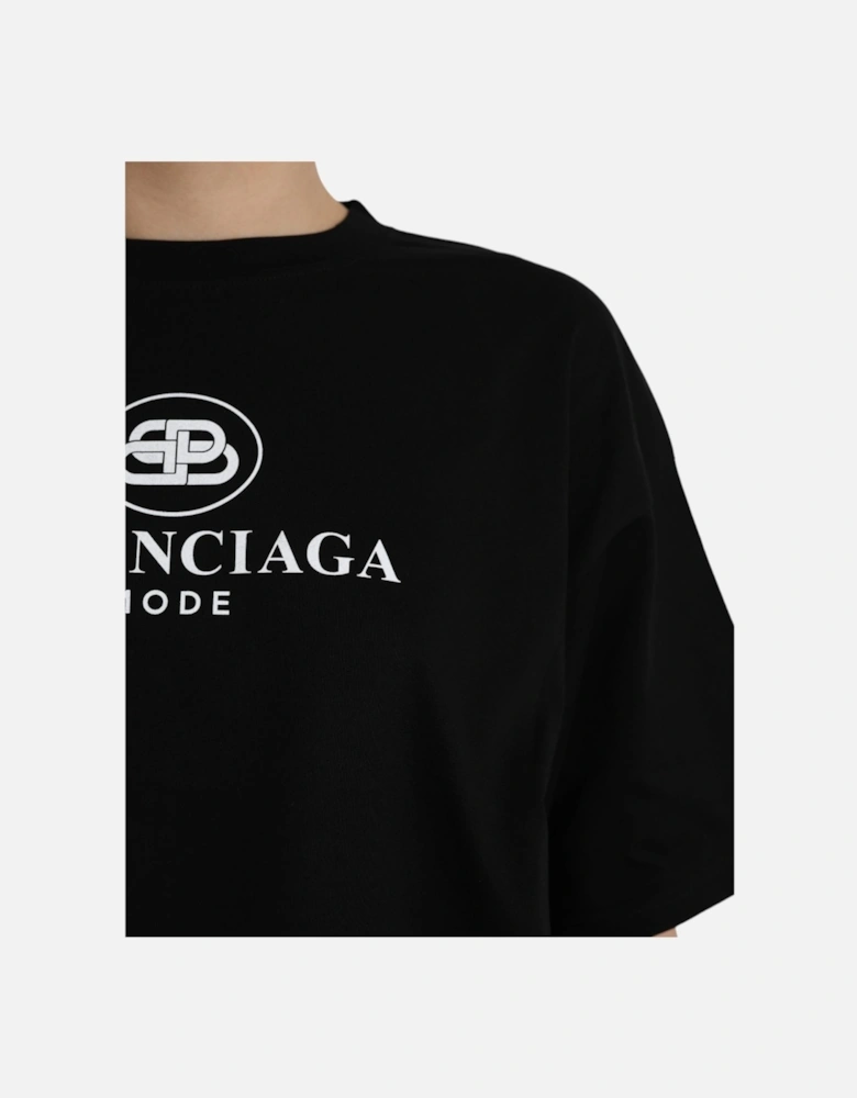 Cotton Crew Neck T-Shirt with Logo Print Women - Black
