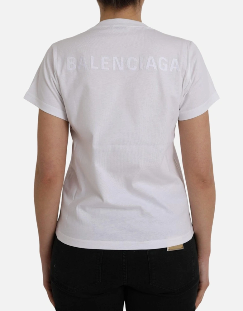 Authentic White Cotton Crew Neck T-Shirt with Logo Details Women