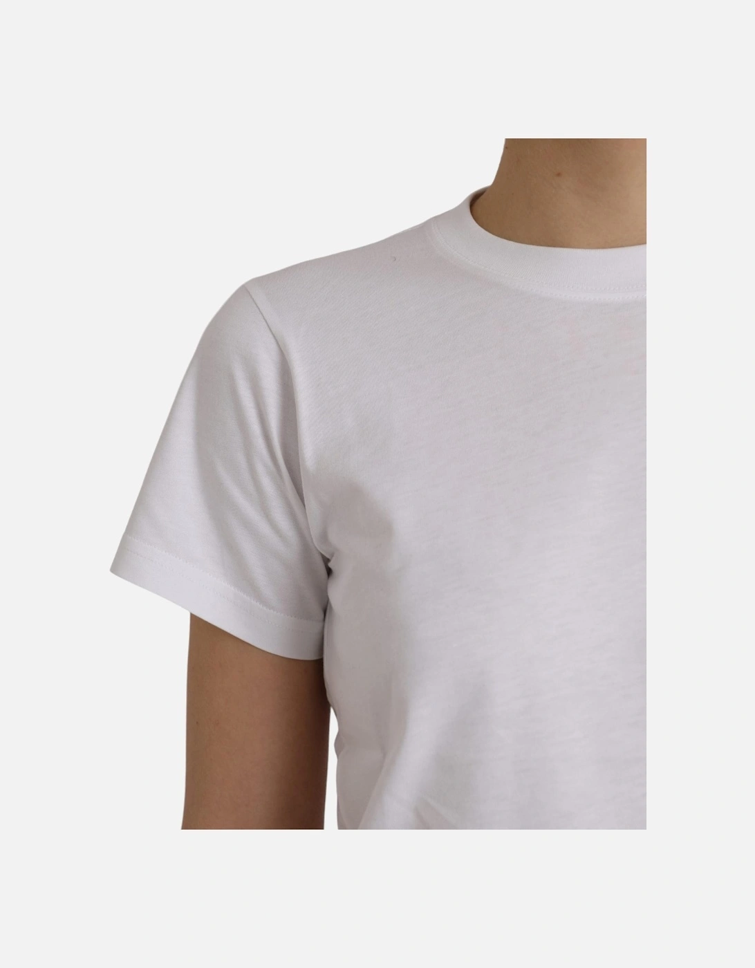 Authentic White Cotton Crew Neck T-Shirt with Logo Details Women
