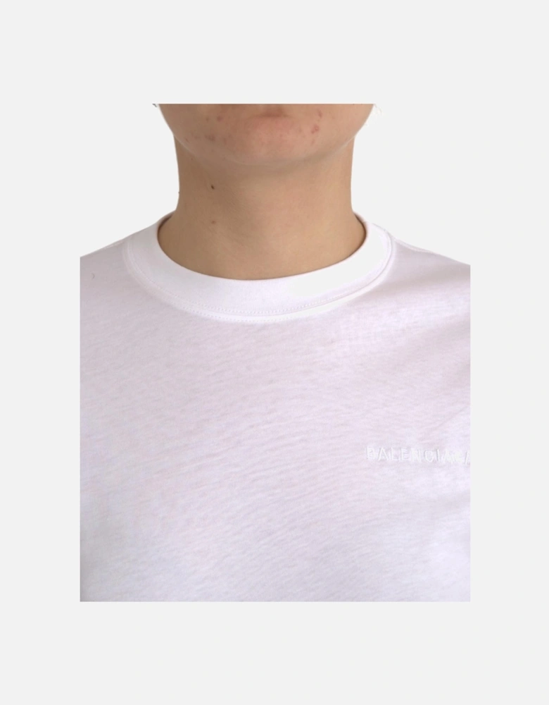 Authentic White Cotton Crew Neck T-Shirt with Logo Details Women